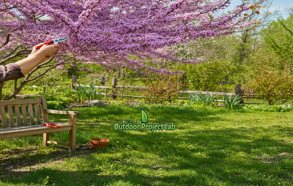 Pruning an Eastern Redbud Tree in Spring Garden
