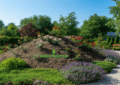 Colorful Flower Garden Mound in a Backyard Landscape