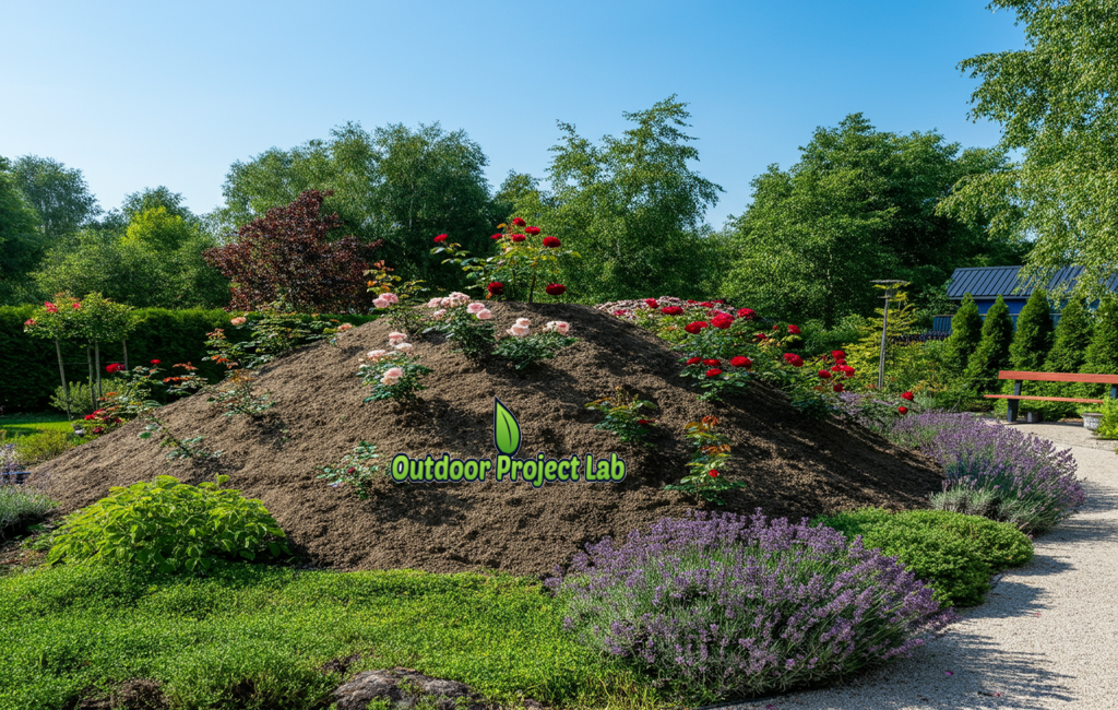 Colorful Flower Garden Mound in a Backyard Landscape