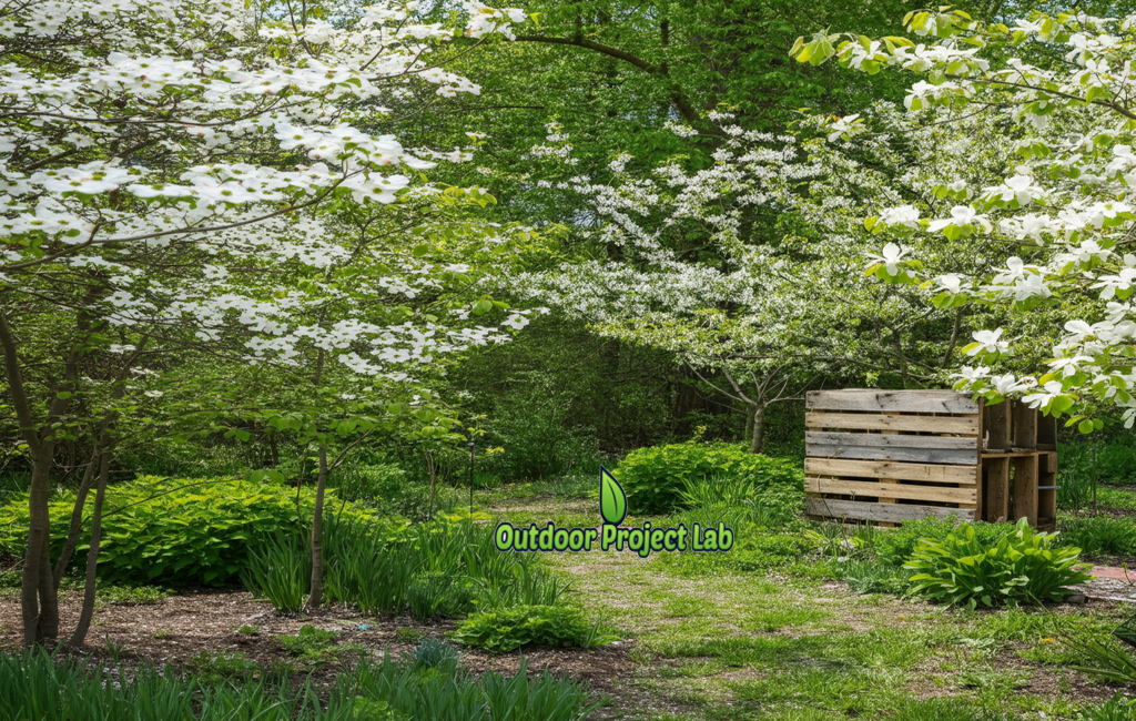 White flowering trees blooming in spring garden